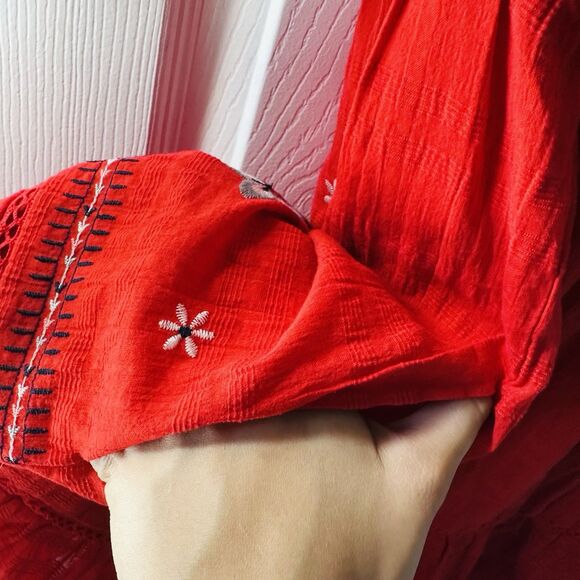 Knox Rose Womens Dress Red Ruffled Size L Cottagecore Peasant Boho Embroidered - Picture 6 of 7